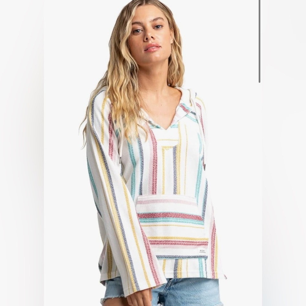 Roxy Multicolor Ocean Baja Poncho Striped Lightweight Hoodie